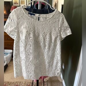 Talbots White Floral Lace Top
